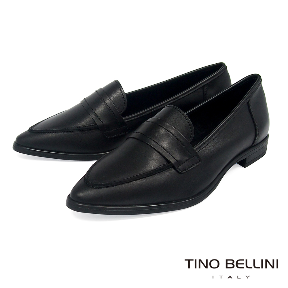 Tino Bellini 義大利進口純色簡約尖楦微跟樂福鞋 _ 黑