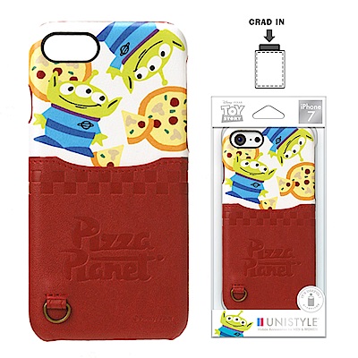 iPhone 8/7 迪士尼 皮革背蓋口袋 硬殼 4.7吋-披薩三眼怪