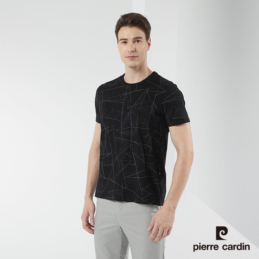 Pierre Cardin皮爾卡登 男款 幾何印花短袖圓領衫-黑色(5217284-99)