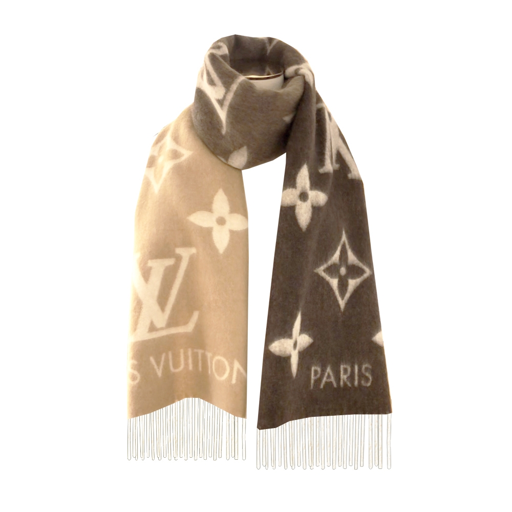 LOUIS VUITTON Cashmere Monogram Gradient Reykjavik Scarf Beige