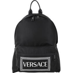 VERSACE Logo 復古徽標字母尼龍後背包(黑色)