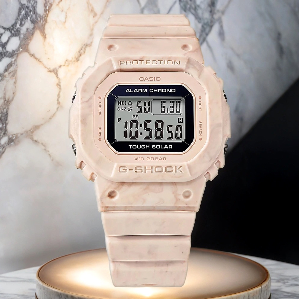 CASIO 卡西歐 G-SHOCK 大理石紋 太陽能方形女錶 送禮推薦 GMS-S5600RT-4