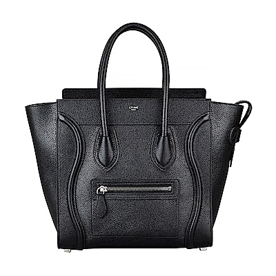 CELINE MICRO LUGGAGE燙銀LOGO小牛皮拉鍊手提囧包(黑)