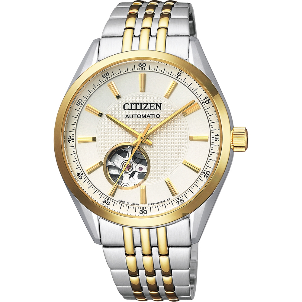 CITIZEN 星辰 小鏤空機械錶-雙色版/40mm NH9114-81P