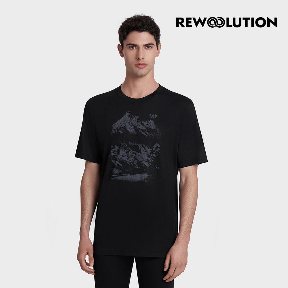 Rewoolution 男款REFLECTIONS 140g短袖印花T恤[黑色] 戶外登山 羊毛衣 上衣 運動服飾 RECB1MC513