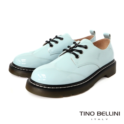 Tino Bellini 英倫學院牛漆皮翼紋繫帶休閒鞋-藍