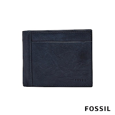 FOSSIL NEEL 真皮系列證件零錢袋兩折短夾-海軍藍
