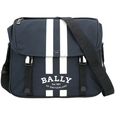 BALLY Fabro 字母條紋尼龍雙釦郵差包(深藍)