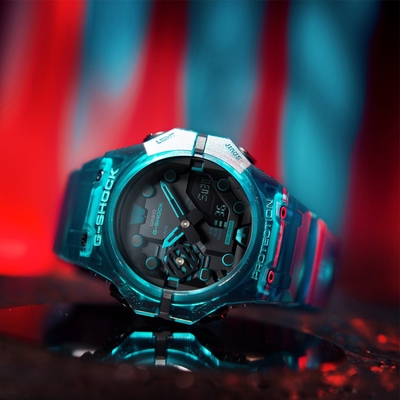 CASIO 卡西歐 G-SHOCK 藍牙連線 時尚錶圈雙顯腕錶 母親節 禮物 46mm / GA-B001G-2A