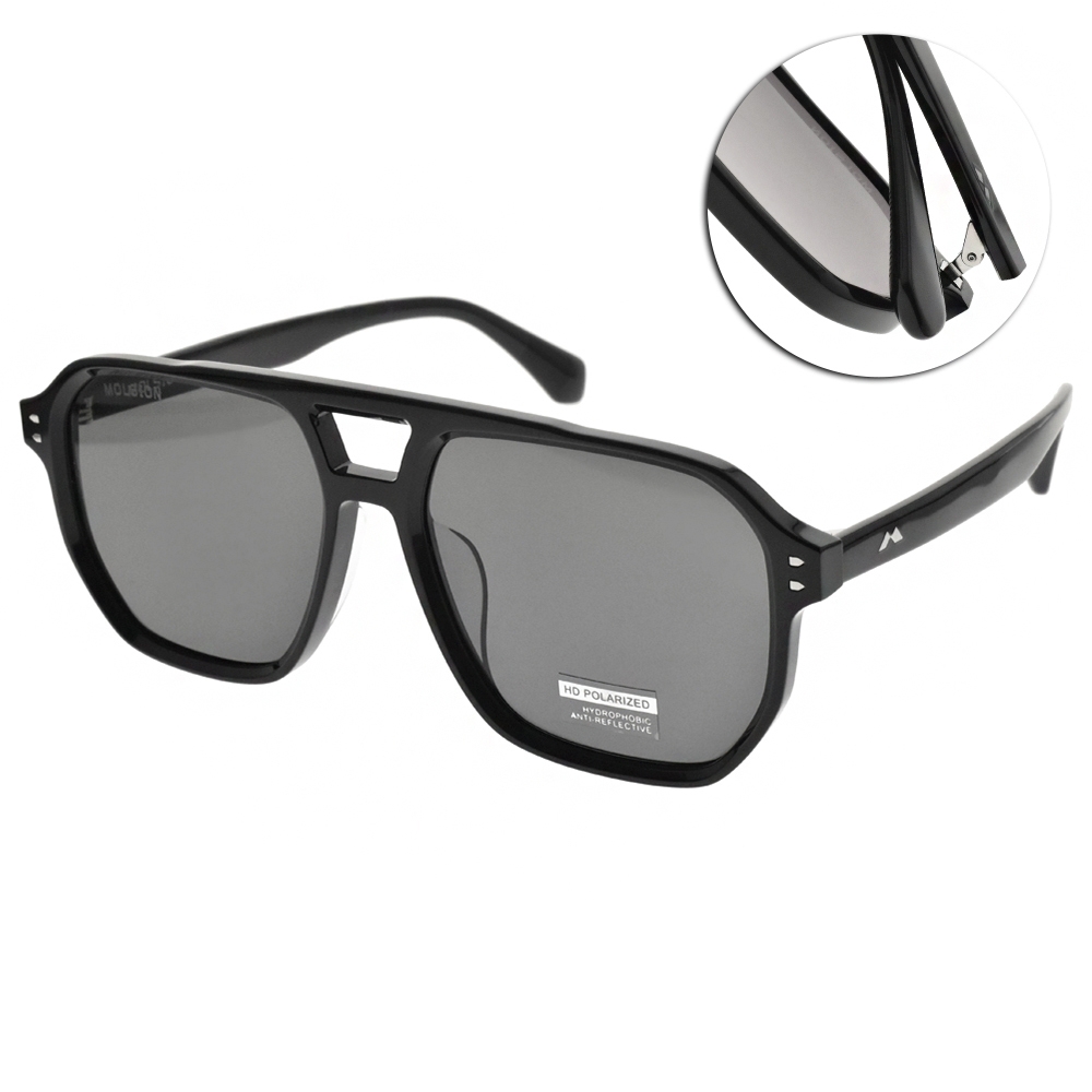 MOLSION 偏光太陽眼鏡肖戰配戴款時尚復古方框變色鏡片/黑-灰#MS3019 