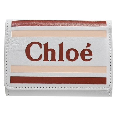 chloe 印字logo款牛皮三折零錢短夾(淺藍/小)
