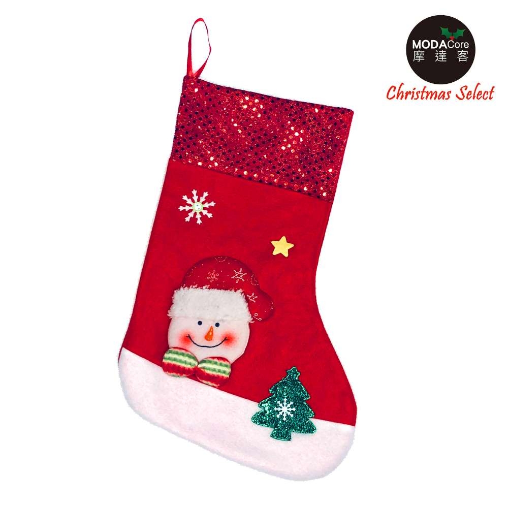 摩達客耶誕-紅亮片雪人聖誕襪
