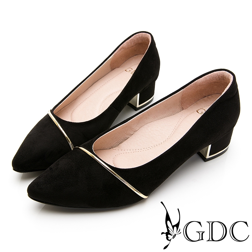 GDC-經典再現細金線鑲邊素色上班基本尖頭跟鞋-黑色