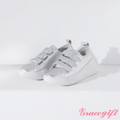 Grace gift X Wei-聯名真皮魔鬼氈厚底休閒鞋 銀