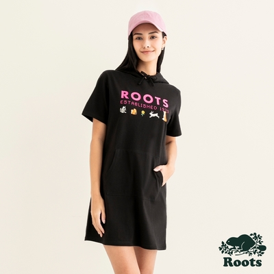 roots 女裝- roots established連帽洋裝-黑色