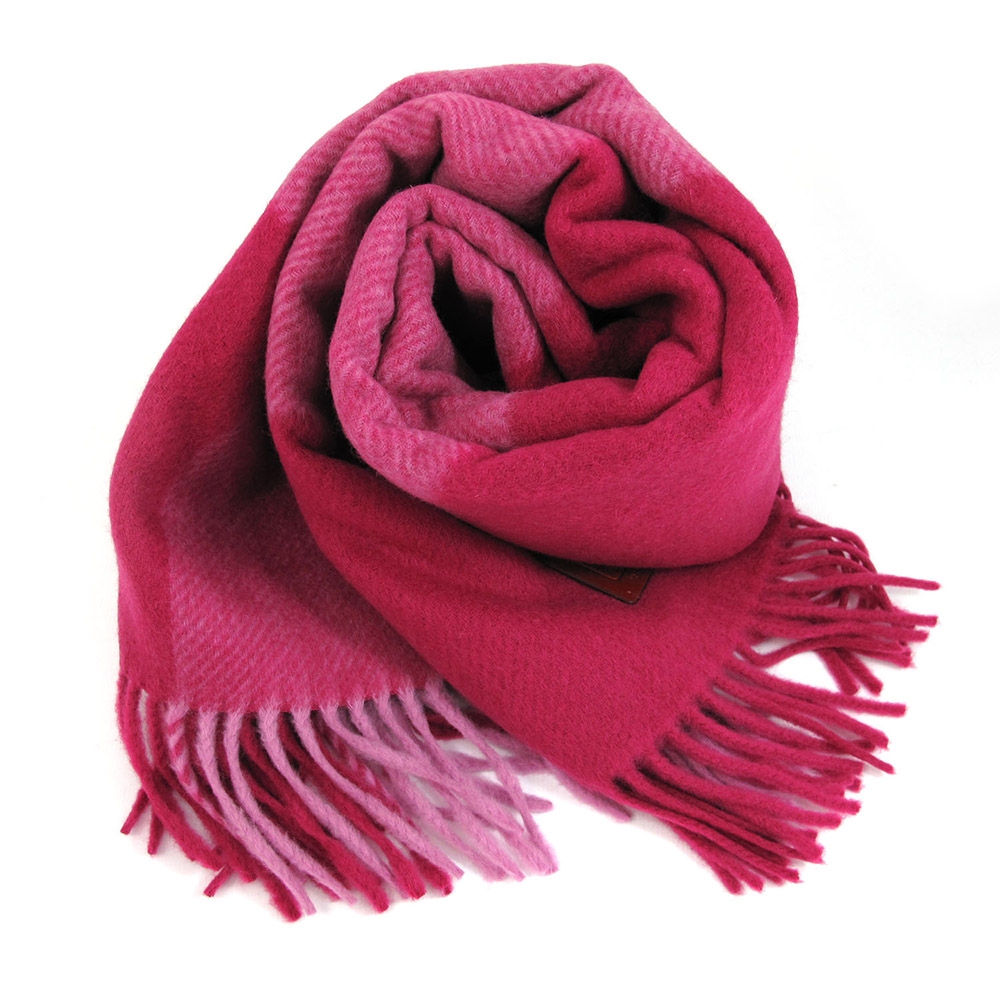 COACH 羅蘭紫紅雙色格紋羊毛寬版圍巾(183cm x 61cm)