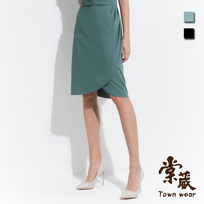 【TOWNWEAR棠葳】高雅時尚抓褶花苞中長裙 2色(女下著/套裝/素面)