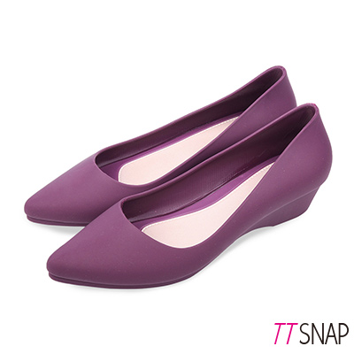 (換季出清美鞋)TTSNAP雨鞋-晴雨兩用粉嫩低跟防水鞋 紫