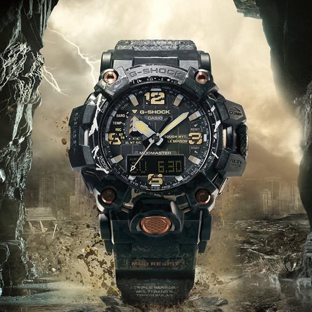 CASIO 卡西歐 G-SHOCK 鍛造碳 裂縫紋路太陽能雙顯多功能手錶 送禮推薦 GWG-2000CR-1A