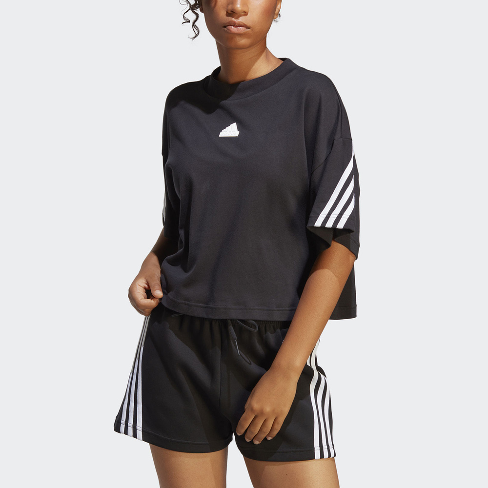 Adidas W FI 3S Tee HT4695 女 短袖 上衣 短版 T恤 運動 休閒 時尚 簡約 棉質 黑白