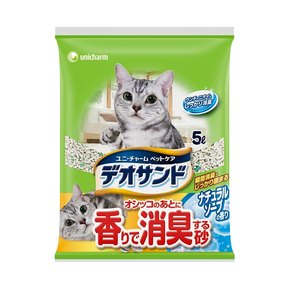 日本Unicharm消臭大師 尿尿後消臭貓砂-肥皂香 (5Lx4包/箱)