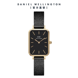 Daniel Wellington DW 手錶 Quadro Ashfield 20X26mm經典黑麥穗式金屬編織小方錶-黑錶盤-香檳金框 DW00100558