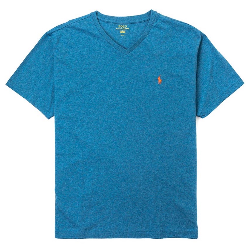 Polo Ralph Lauren 經典電繡小馬V領素面短袖T恤-亮藍色