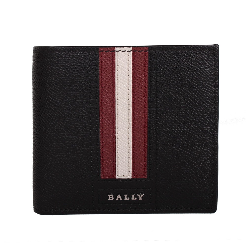 BALLY TRASAI 紅白條紋防刮皮革8卡短夾(黑)