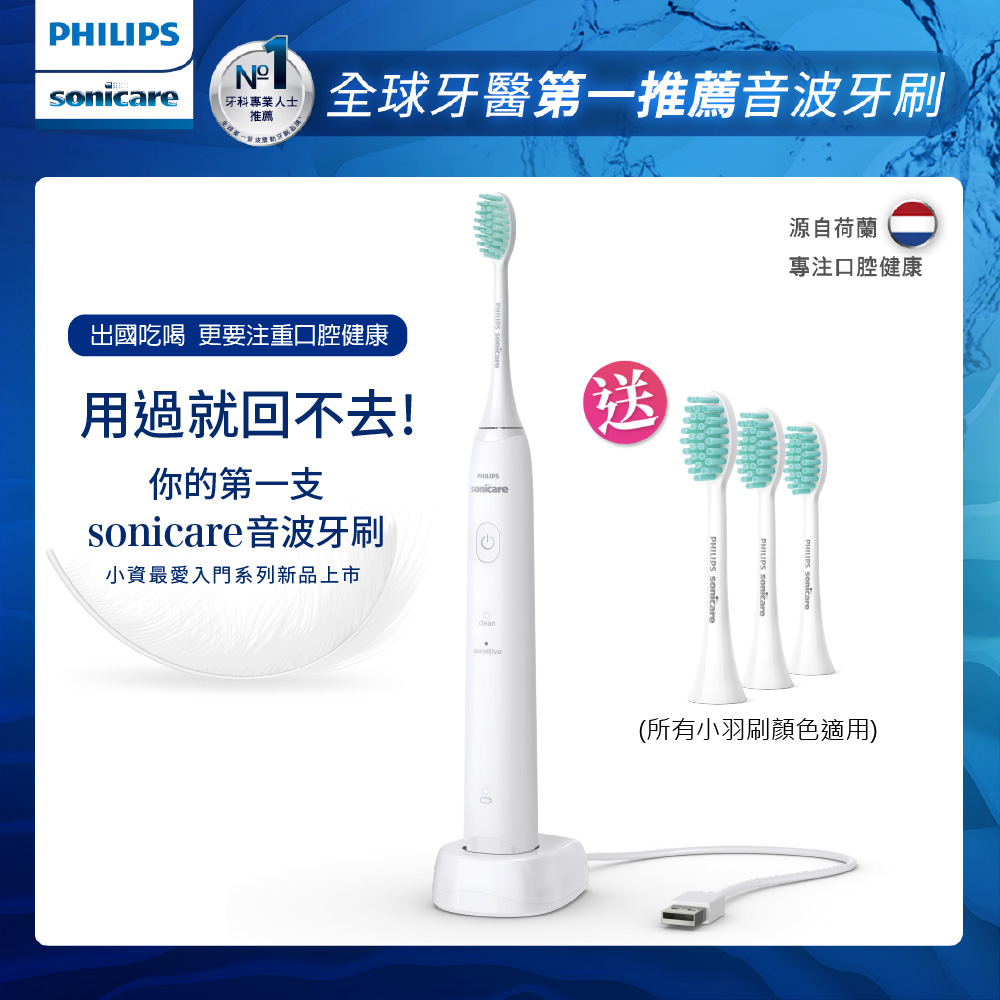 【Philips 飛利浦】買1盒刷頭HX2023/02(送小羽刷-電動牙刷HX2421/02白)