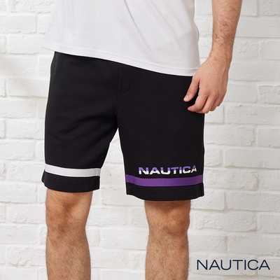 Nautica 男裝 撞色拼接時尚運動短褲-黑