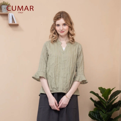 【CUMAR】圓領條紋-女七分袖襯衫(三色/魅力商品/版型適中)