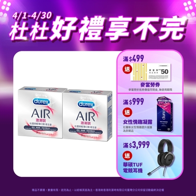 【Durex杜蕾斯】 AIR輕薄幻隱激潮裝保險套3入x2盒（共6入）