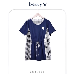 betty’s專櫃款　特色格紋拼接腰間綁帶長版T-shirt(共二色)