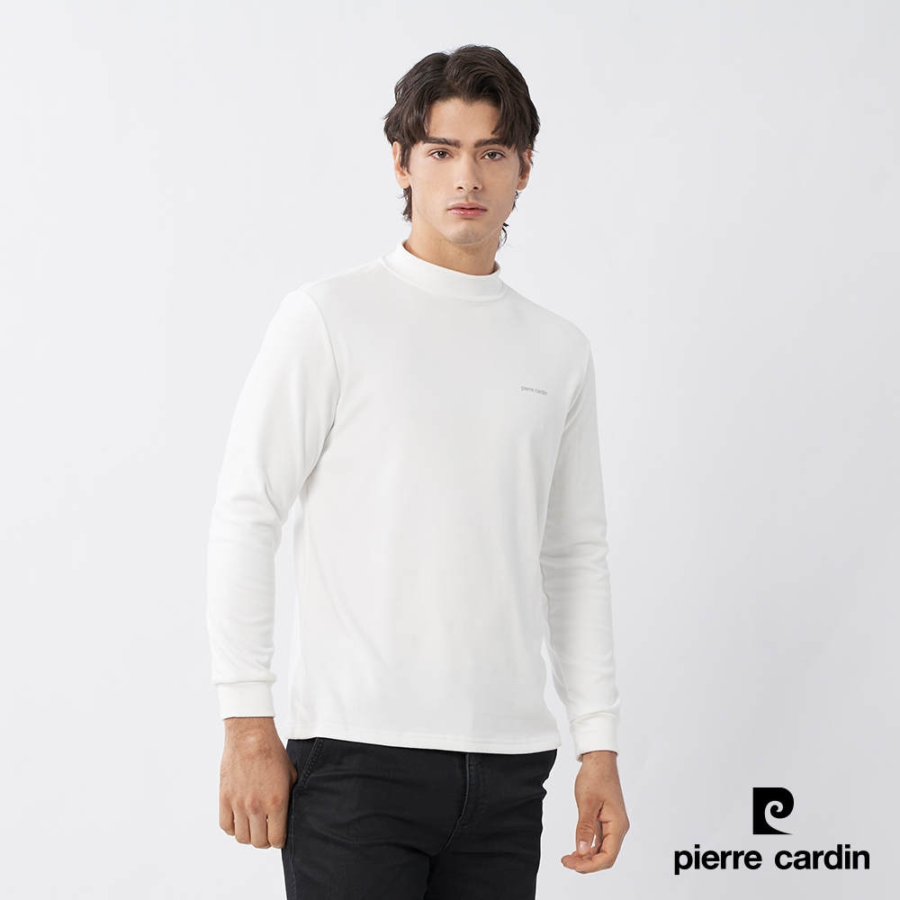 Pierre Cardin皮爾卡登 男款 蓄熱保暖輕磨毛小立領長袖T恤-白色(7235291-90)