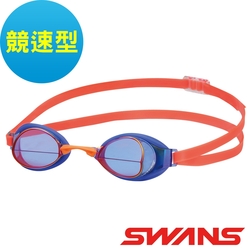 【SWANS 日本】競速款鍍膜防霧泳鏡(IGNITION-M水藍橘/抗UV/游泳/視野加大/防霧/矽膠軟墊)