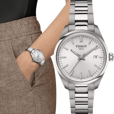 TISSOT 天梭錶 官方授權 PR 100 俐落簡約時尚女錶-T1502101103100/銀白34mm