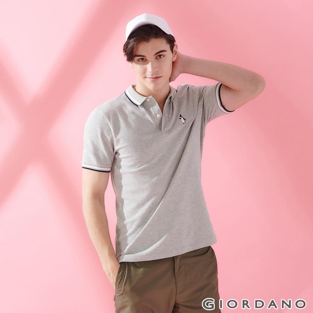 GIORDANO 男裝企鵝刺繡彈力萊卡POLO衫-03 中花灰