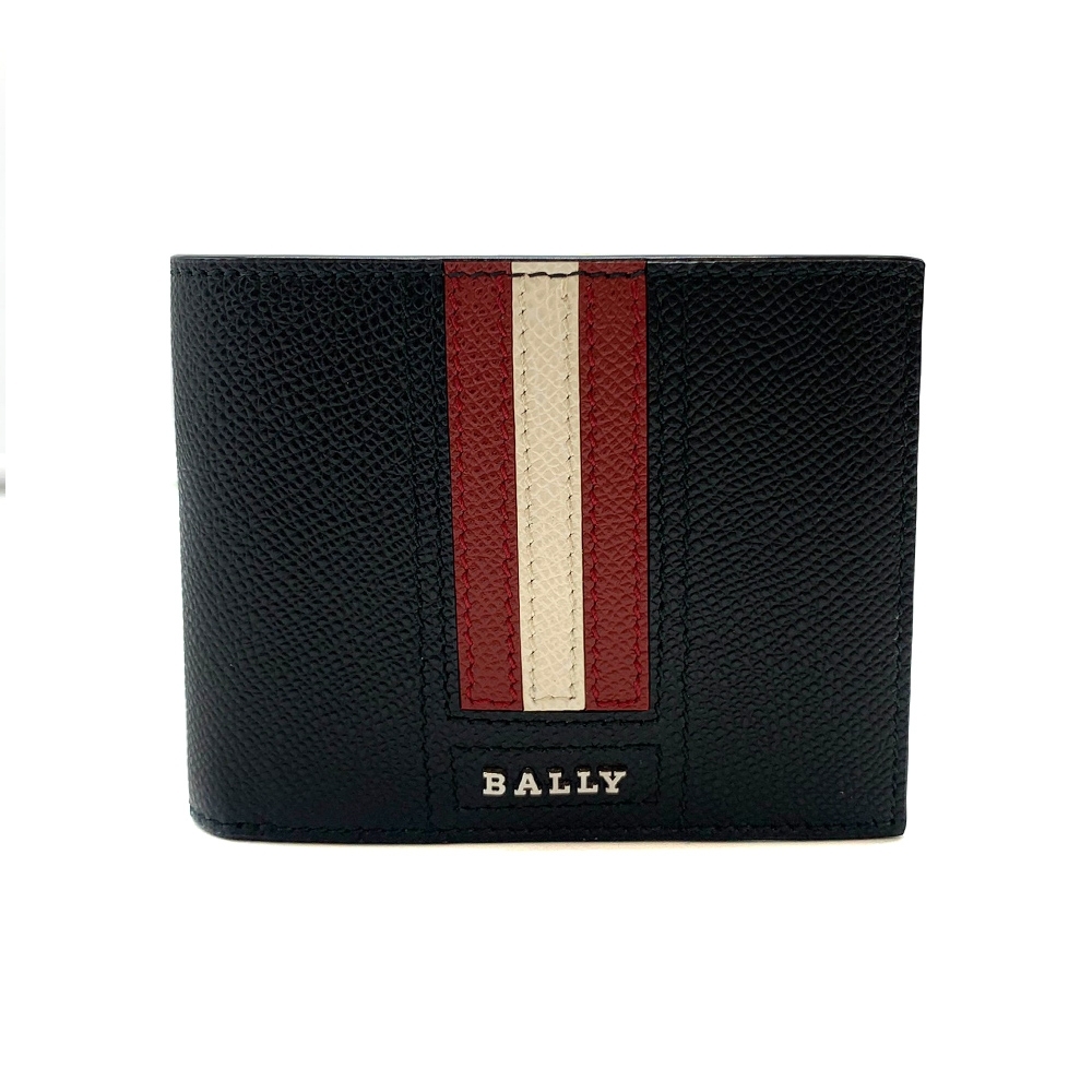 BALLY Tydan 防刮皮革紅白條對開短夾(6234232-黑)