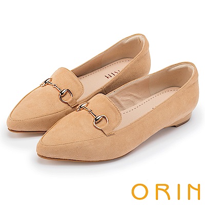 ORIN 經典復古 氣質馬蹄扣百搭樂福平底鞋-卡其