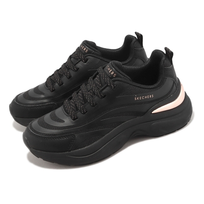 Skechers 休閒鞋 Hazel-Step N Flow 女鞋 黑 玫瑰金 厚底 增高 緩震 老爹鞋 177575BBK