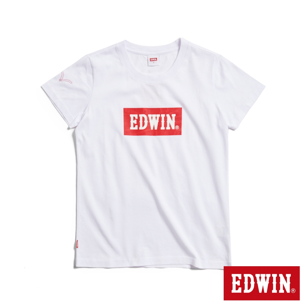 EDWIN 音樂紅印花短袖T恤-女-白色