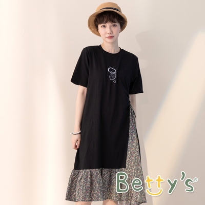 betty’s貝蒂思　日系小碎花拼接洋裝 (黑色)