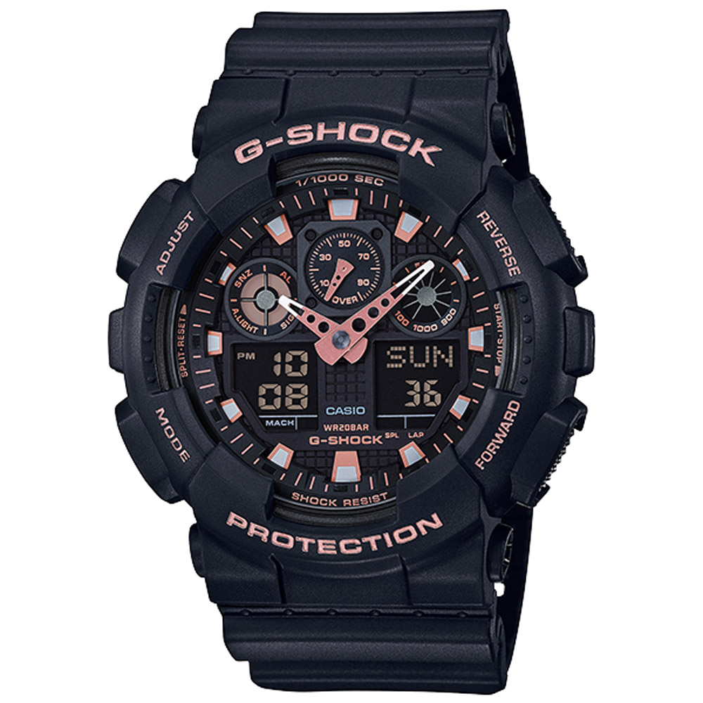 G-SHOCK 街頭混搭風雙顯錶(GA-100GBX-1A4)-玫瑰金/51.2mm