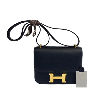 Hermes 愛馬仕MINI Constance EPSOM皮革斜背包（19cm/89黑/玫瑰金扣/2024W刻/附鏡子)