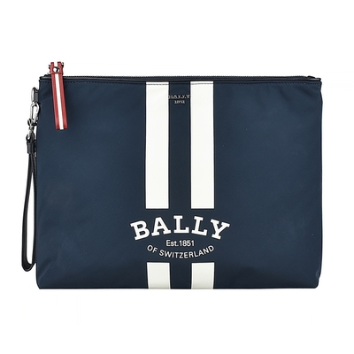 BALLY FHOLLER白字LOGO白條紋設計尼龍拉鍊男士手拿包(深藍)