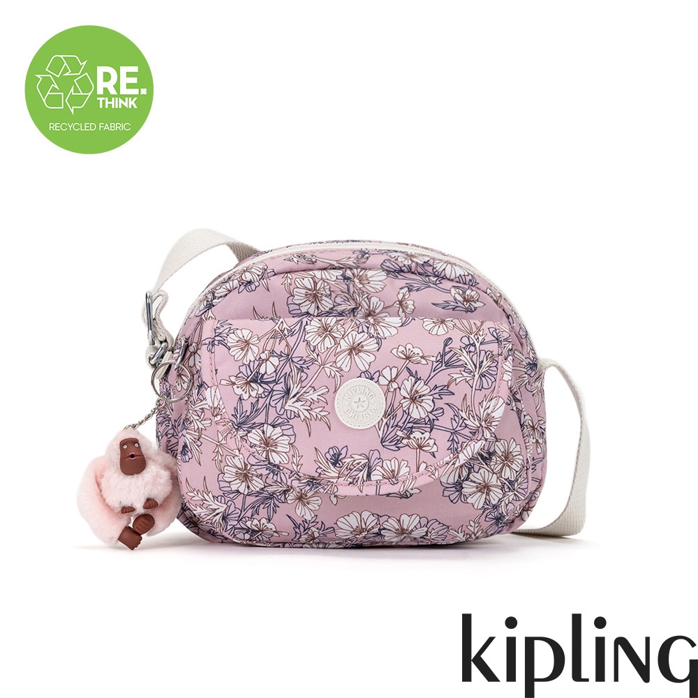 Kipling 罌粟印花淡粉翻蓋側背小包-STELMA