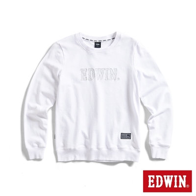 EDWIN EDGE 車縫 BOX LOGO厚長袖T恤-女-白色