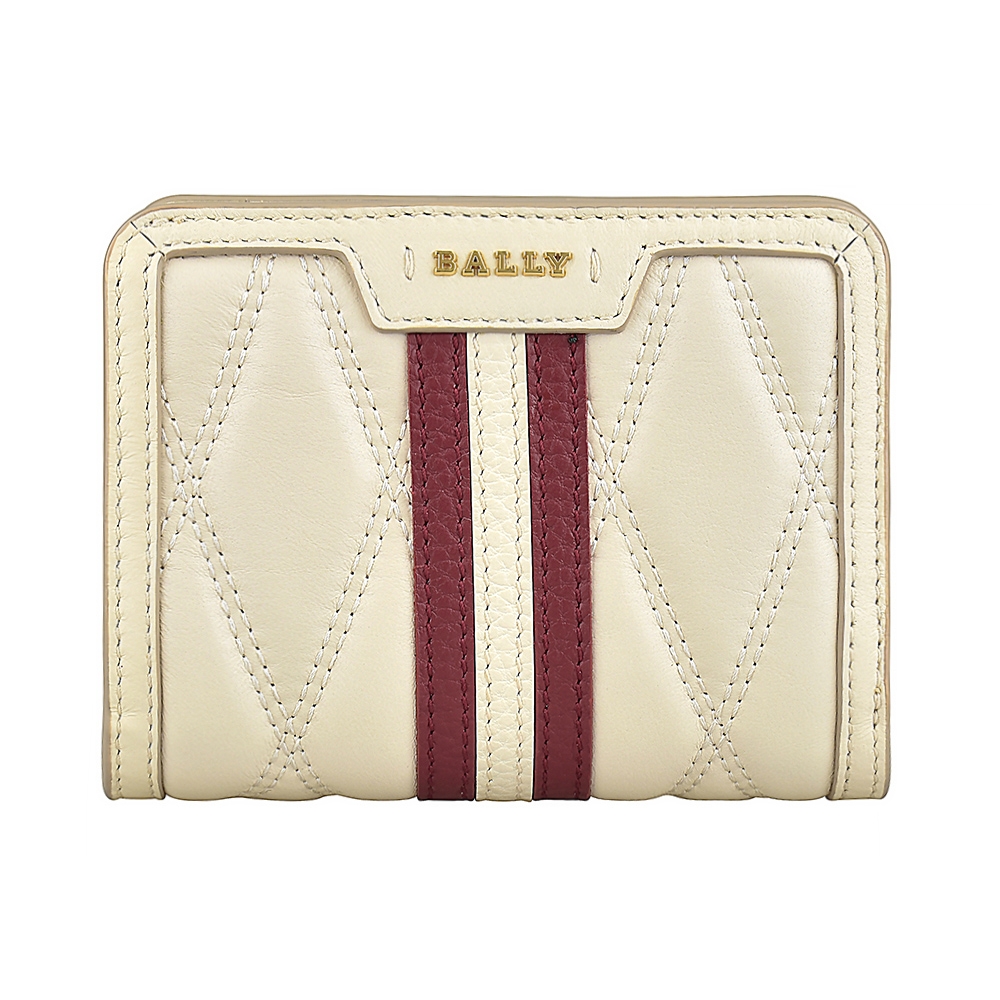 BALLY DAKI金字LOGO絎縫設計菱格紋羊皮4卡扣式短夾(米白x紅白紅條紋)