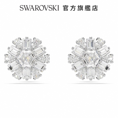 SWAROVSKI 施華洛世奇 Idyllia 耳釘 混合式切割, 雪花, 白色, 鍍白金色