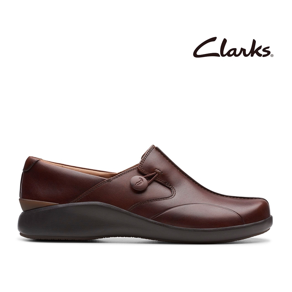 Clarks UN 全真皮厚底透氣便鞋 深棕褐色
